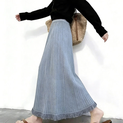 高端定制浅灰色流苏大码半身裙女