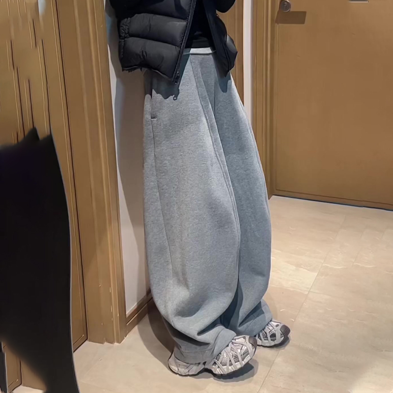 欧货高端定制灰色大码休闲阔腿裤