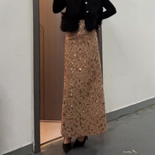 浅棕色大码 亮片高腰包臀裙女2025年蛇年新款 轻熟高端御姐范半身裙