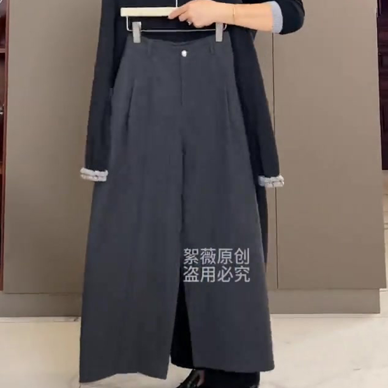 欧货高端定制灰色大码卷边直筒裤