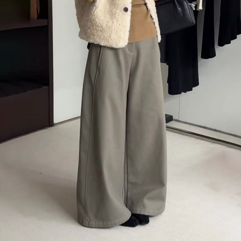 欧货高端定制绿色大码阔腿裤女