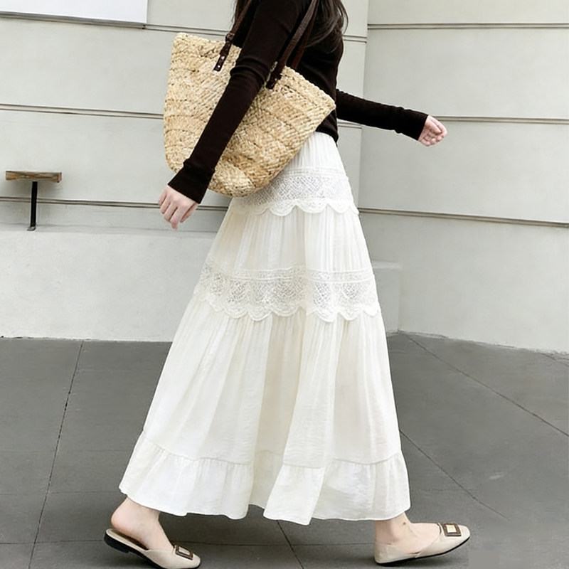 欧货高端定制米白色蕾丝大码半身裙女2026早春新款温柔轻熟大摆裙,女装/女士精品,大码半身裙,淘宝优惠券,粉丝福利购,淘宝优惠卷