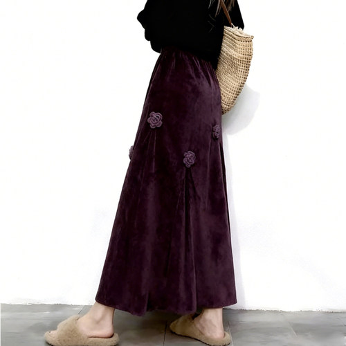 高端定制暗紫色丝绒大码半身裙女