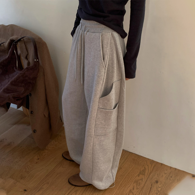 欧货高端定制灰色抽绳大码阔腿裤