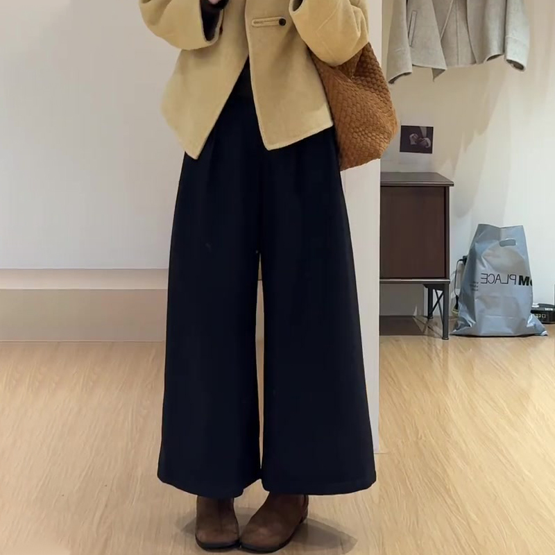 欧货高端定制黑色毛呢大码阔腿裤