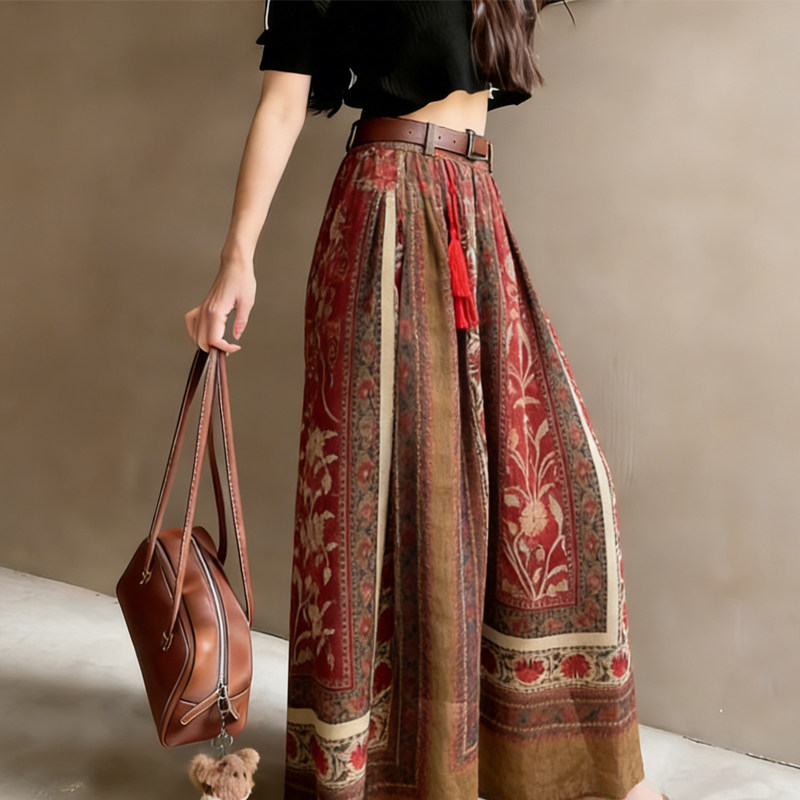 欧货高端定制红棕色大码半身裙女2026早春新款波西米亚风大摆裙子