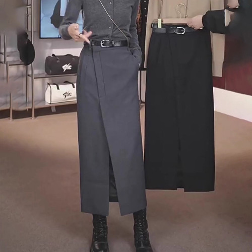 高端定制大码开叉半身西装裙