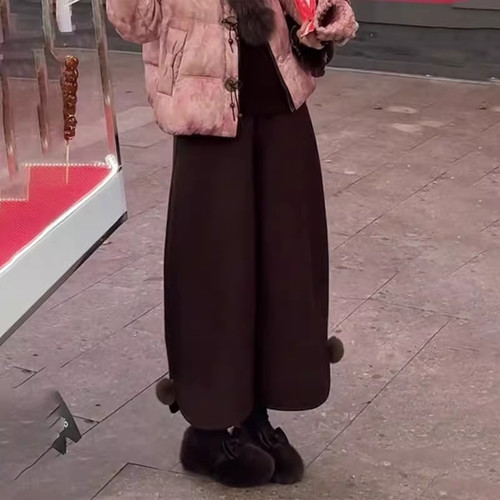 欧货高端定制红棕色大码阔腿裤女