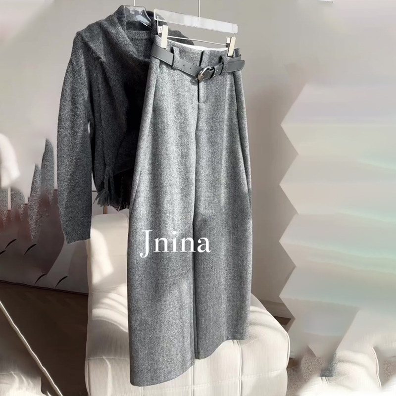 欧货高端定制花灰色毛呢大码阔腿裤女2025冬季新款加厚慵懒弯刀裤,女装/女士精品,大码裤装,淘宝优惠券,粉丝福利购,淘宝优惠卷