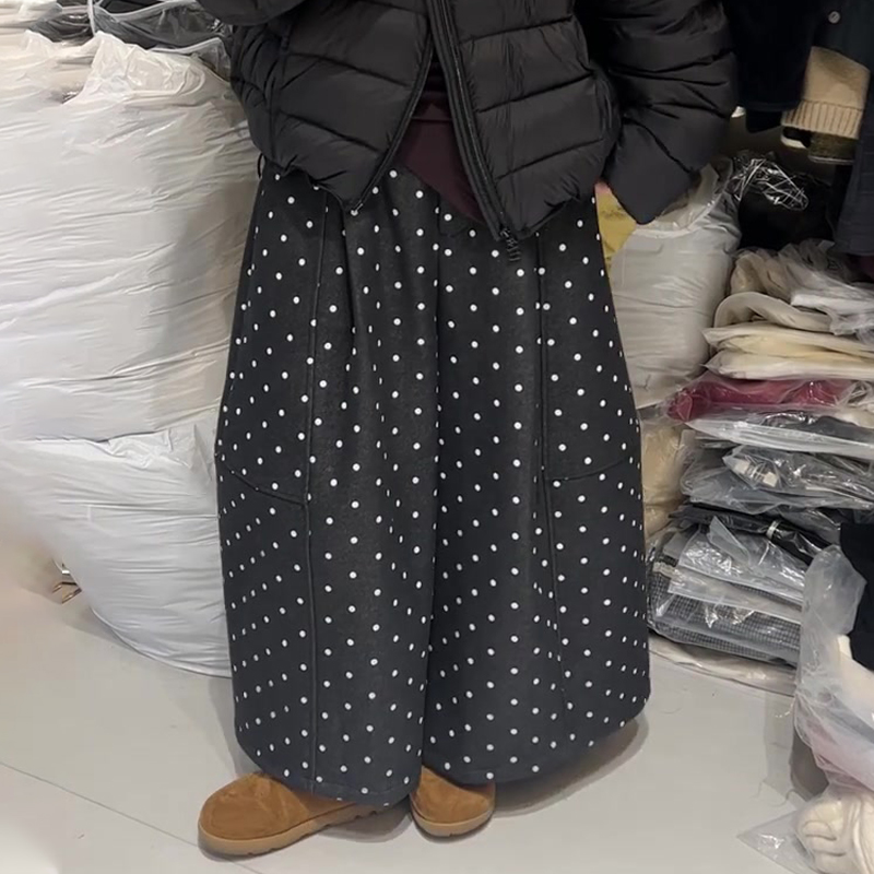 欧货高端定制黑色波点大码阔腿裤