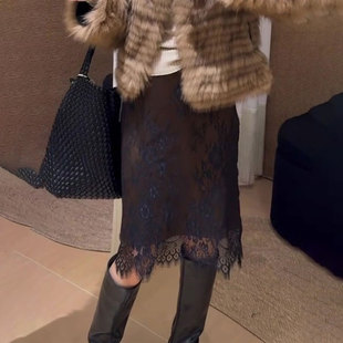 加厚轻奢优雅气质中裙 新款 欧货高端定制蕾丝大码 半身裙女2025冬季