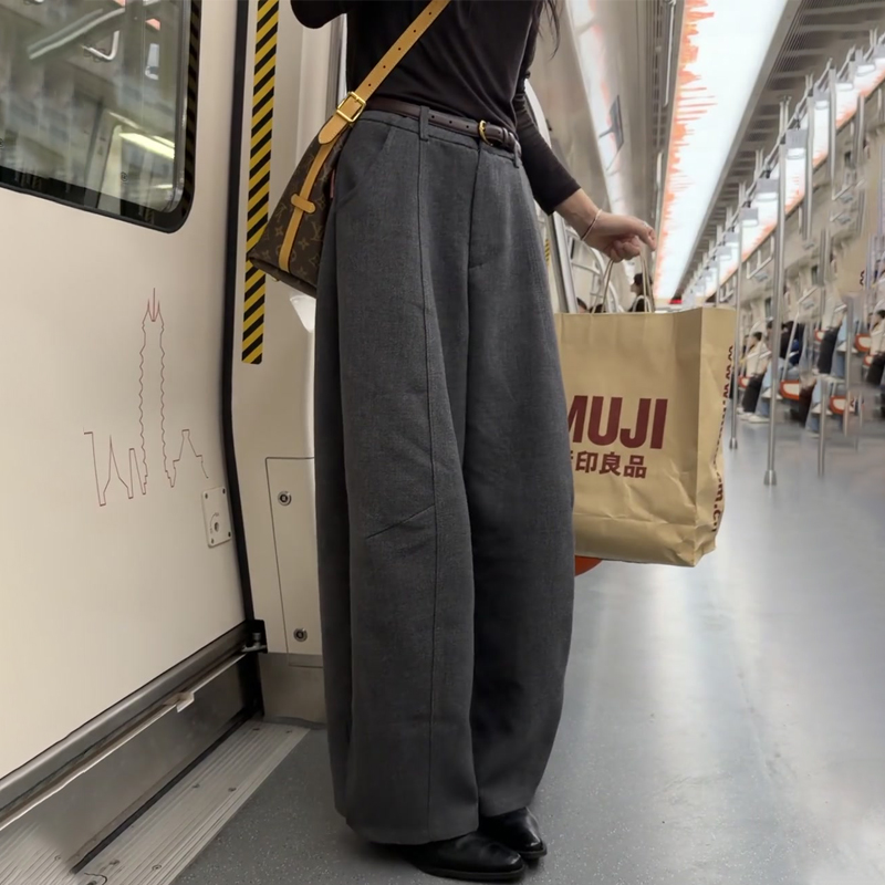 欧货高端定制灰色毛呢大码西装裤