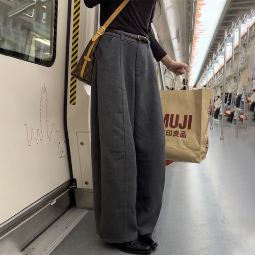 欧货高端定制灰色毛呢大码西装裤