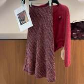 欧货高端红色花纱针织鱼尾半身裙2025秋季 新款 小众轻奢风定制裙子