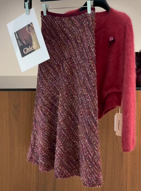 欧货高端红色花纱针织鱼尾半身裙2025秋季新款小众轻奢风定制裙子