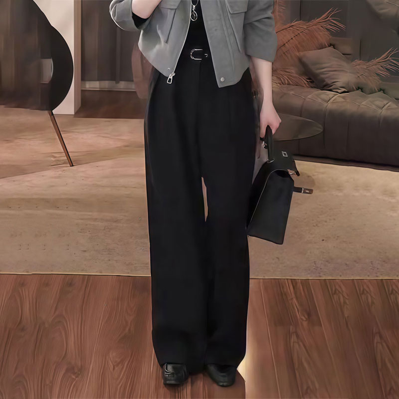 高端定制黑色大码阔腿西装裤女