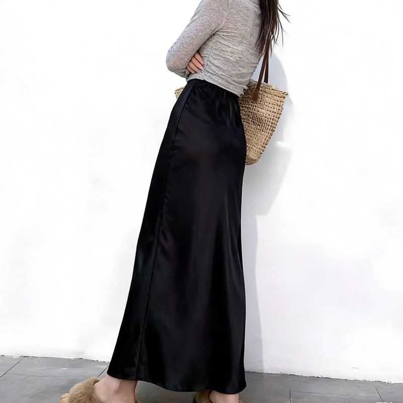 欧货高端定制黑色缎面大码半身裙女2026早春新款简约风醋酸鱼尾裙,女装/女士精品,大码半身裙,淘宝优惠券,粉丝福利购,淘宝优惠卷