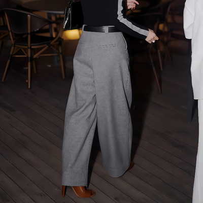 高端定制灰色毛呢慵懒大码阔腿裤