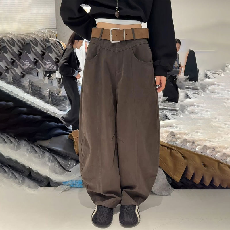 欧货高端定制咖色大码阔腿裤女