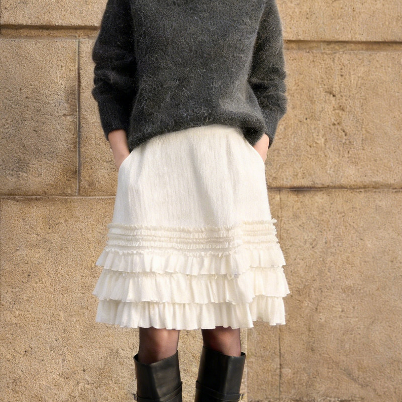 欧货高端定制奶白色大码半身裙女2026早春新款荷叶边多层蛋糕裙子,女装/女士精品,大码半身裙,淘宝优惠券,粉丝福利购,淘宝优惠卷