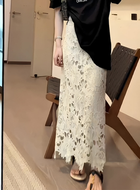 法式高级感白色蕾丝镂空薄款半身裙女2026春夏新款轻奢高级开叉裙