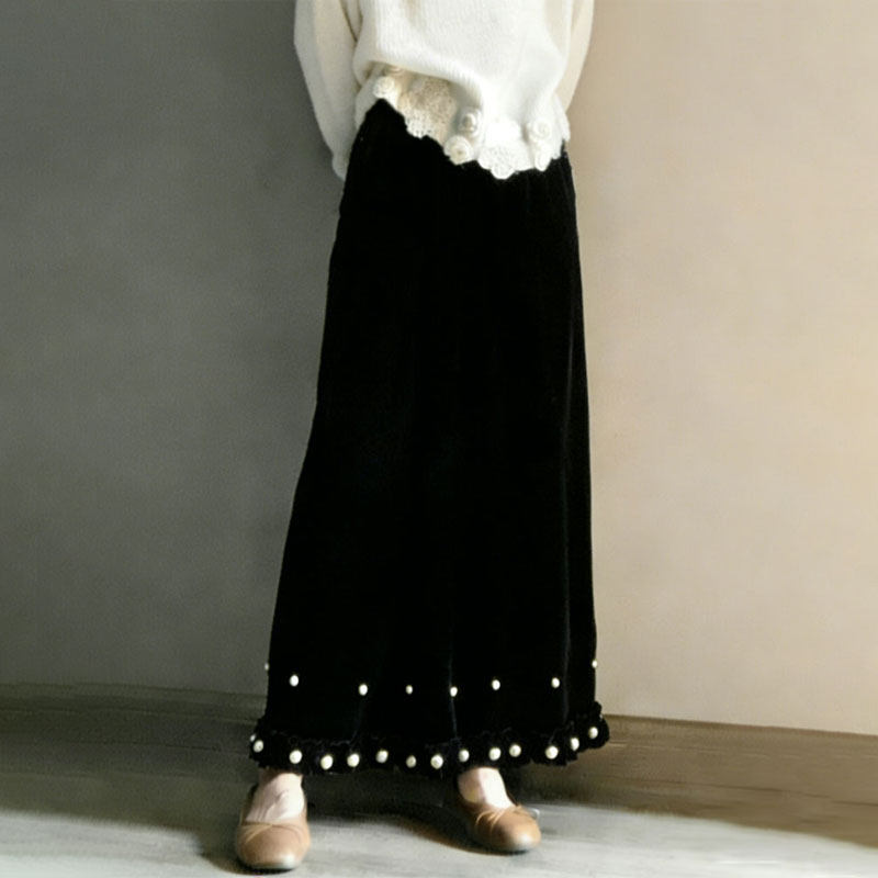 欧货高端定制黑色钉珠大码半身裙女2025冬季新款加厚丝绒A字长裙,女装/女士精品,大码半身裙,淘宝优惠券,粉丝福利购,淘宝优惠卷