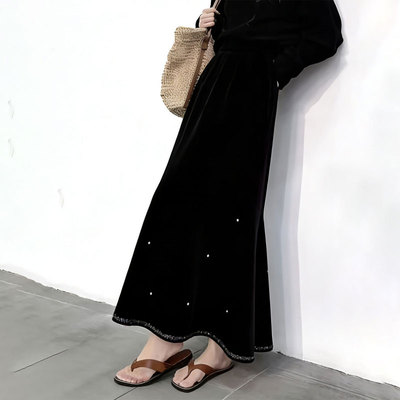 高端定制黑色丝绒大码半身裙女