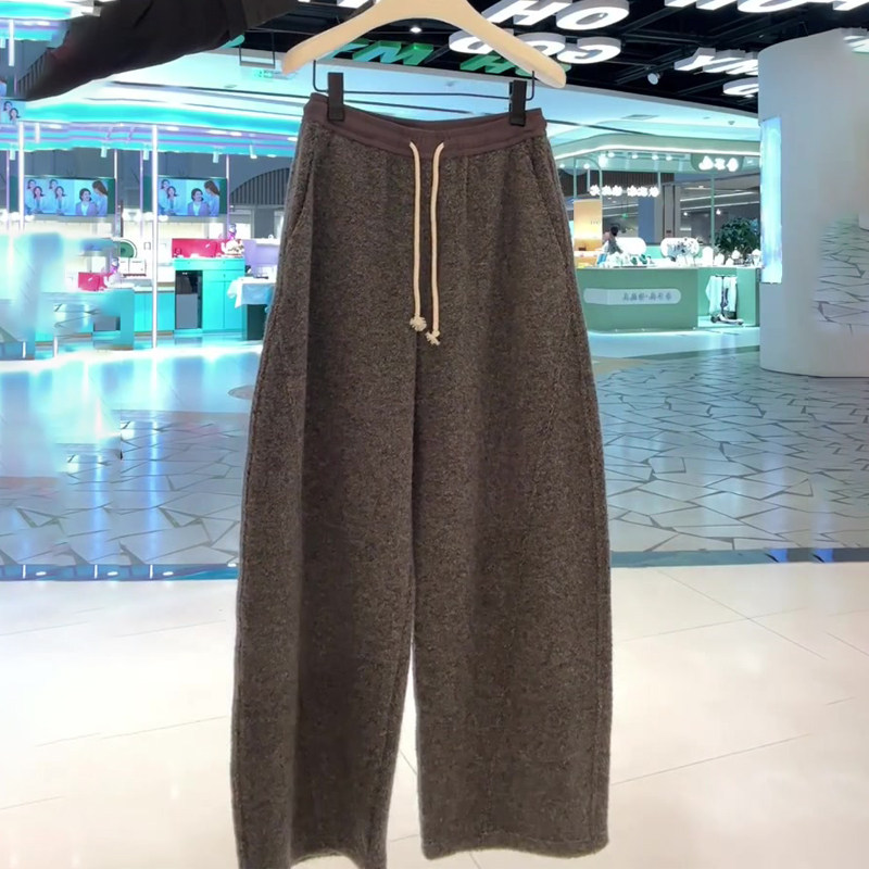 欧货高端定制咖色毛呢大码阔腿裤女2025冬季新款加厚慵懒风休闲裤,女装/女士精品,大码裤装,淘宝优惠券,粉丝福利购,淘宝优惠卷