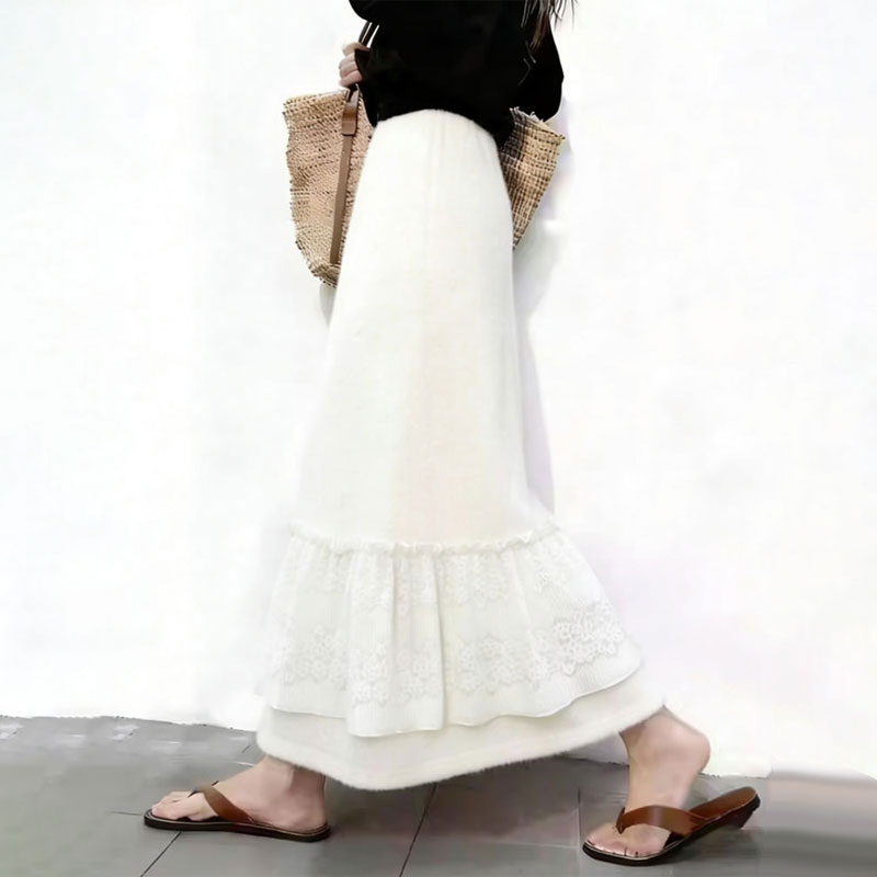 定制白色蕾丝拼接大码半身裙女