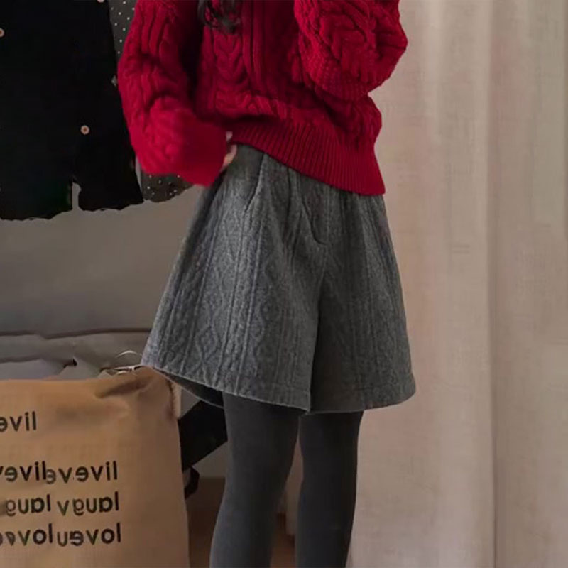 高端定制灰色提花大码阔腿裤女