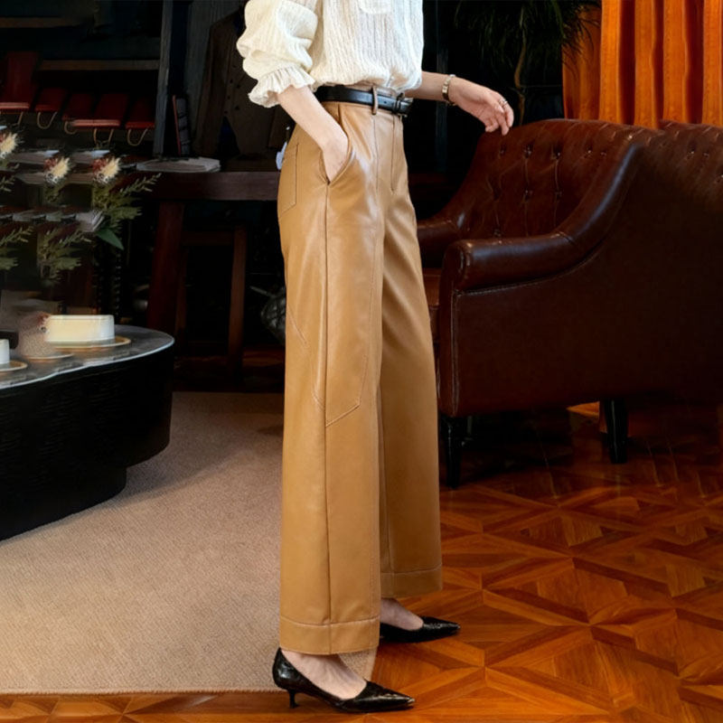欧货高端定制黄色大码阔腿裤女