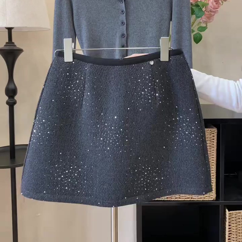 欧货高端定制灰色毛呢大码半身裙