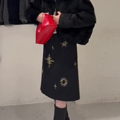 欧货高端定制黑色毛呢大码 半身裙女2026早春新款 小众设计感a字裙