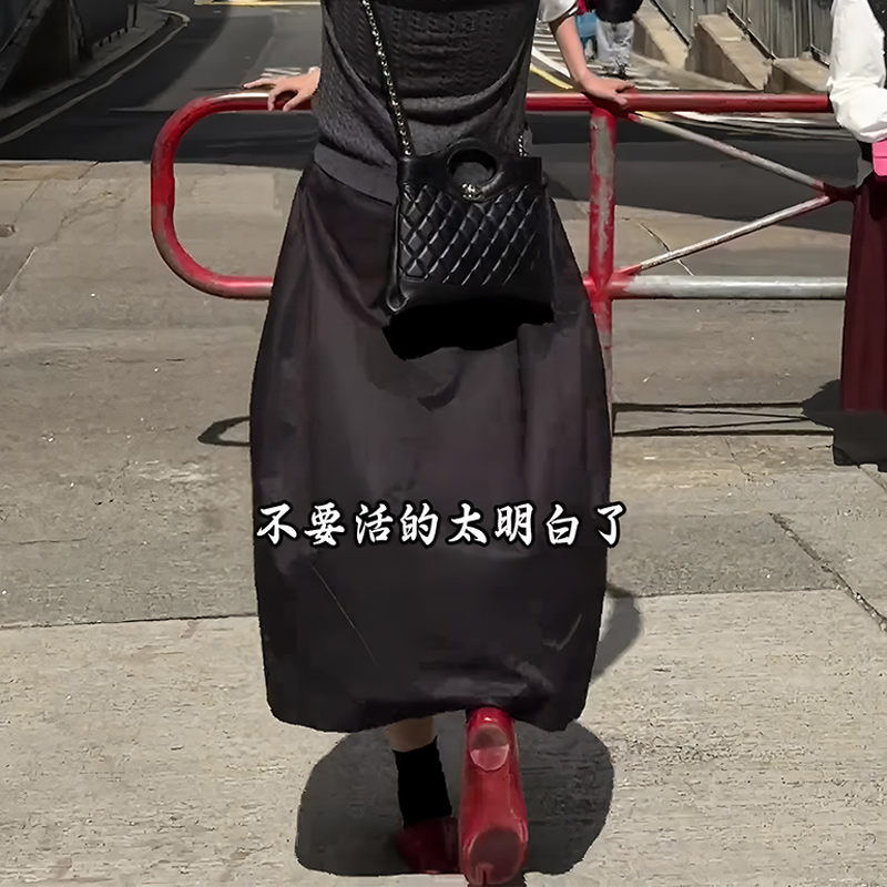 欧货正品黑色简约气质百搭花苞裙