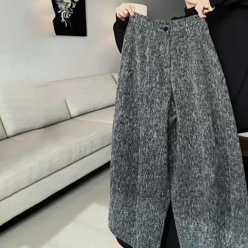 高端定制花灰色毛呢大码阔腿裤女