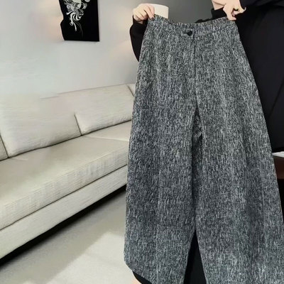 高端定制花灰色毛呢大码阔腿裤女