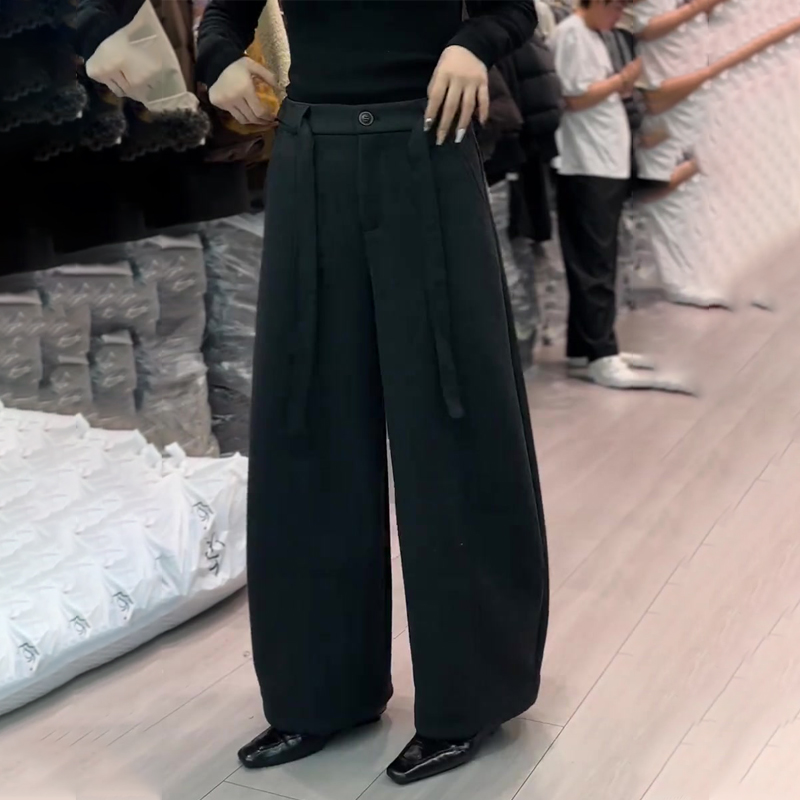 欧货高端定制黑色毛呢大码阔腿裤