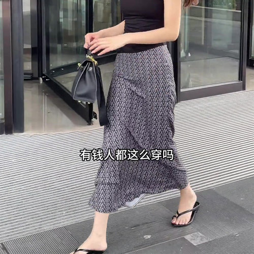 高级定制复古印花设计感半身裙