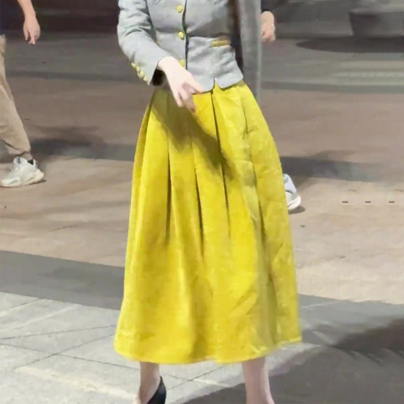 高端定制亮黄色灯芯绒大码半身裙女2025秋冬新款加厚减龄A字裙子,女装/女士精品,大码半身裙,淘宝优惠券,粉丝福利购,淘宝优惠卷