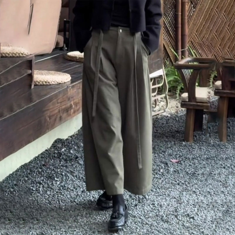 欧货高端定制军绿色大码阔腿裤女