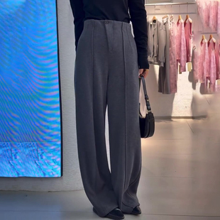 毛呢西装 垂坠感宽松休闲裤 裤 新款 女2025冬季 欧货高端定制灰色大码