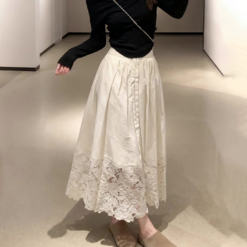 欧货高端定制白色蕾丝大码半身裙
