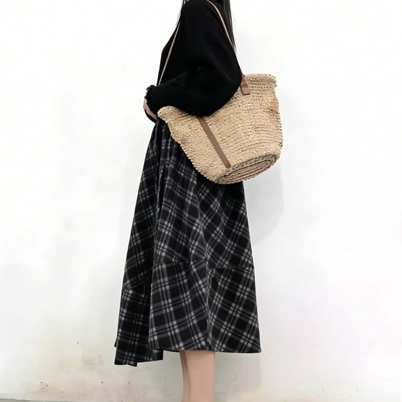 高端定制黑灰色毛呢大码半身裙女2026早春新款格纹不规则A字裙子,女装/女士精品,大码半身裙,淘宝优惠券,粉丝福利购,淘宝优惠卷