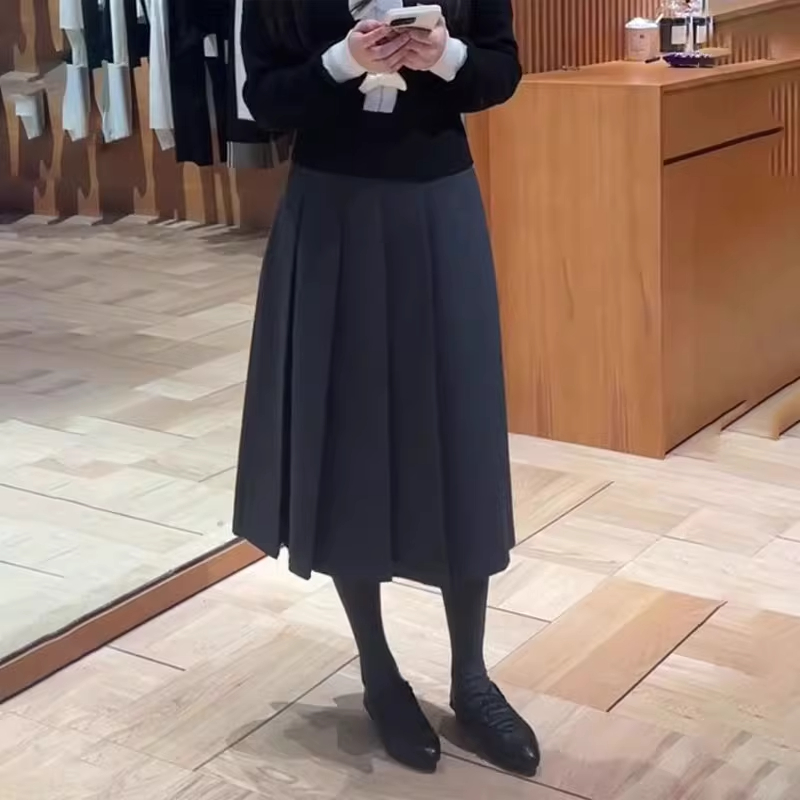 欧货高端定制灰色大码半身百褶裙