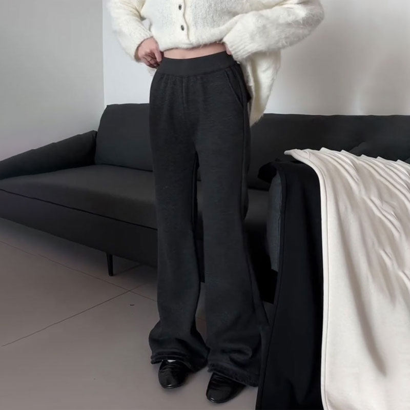 欧货高端定制深灰色大码微喇裤女