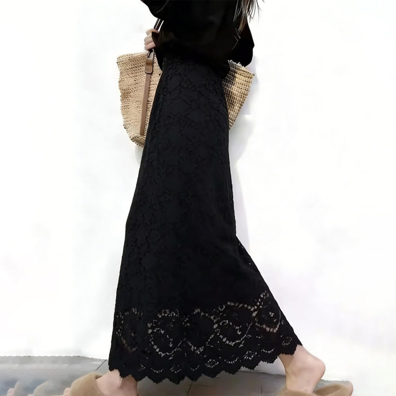 欧货高端定制黑色蕾丝大码半身裙女2025冬季新款加厚轻熟风A字裙,女装/女士精品,大码半身裙,淘宝优惠券,粉丝福利购,淘宝优惠卷