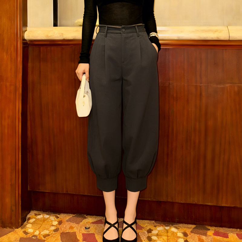 欧货高端定制深灰色高腰大码阔腿裤女2026早春新款慵懒风灯笼裤子,女装/女士精品,大码裤装,淘宝优惠券,粉丝福利购,淘宝优惠卷