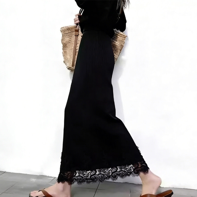 欧货高端定制黑色针织大码半身裙女2026早春新款轻熟蕾丝A字裙子,女装/女士精品,大码半身裙,淘宝优惠券,粉丝福利购,淘宝优惠卷