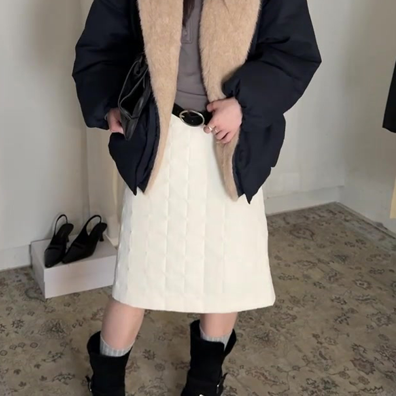 欧货高端定制白色菱格大码半身裙