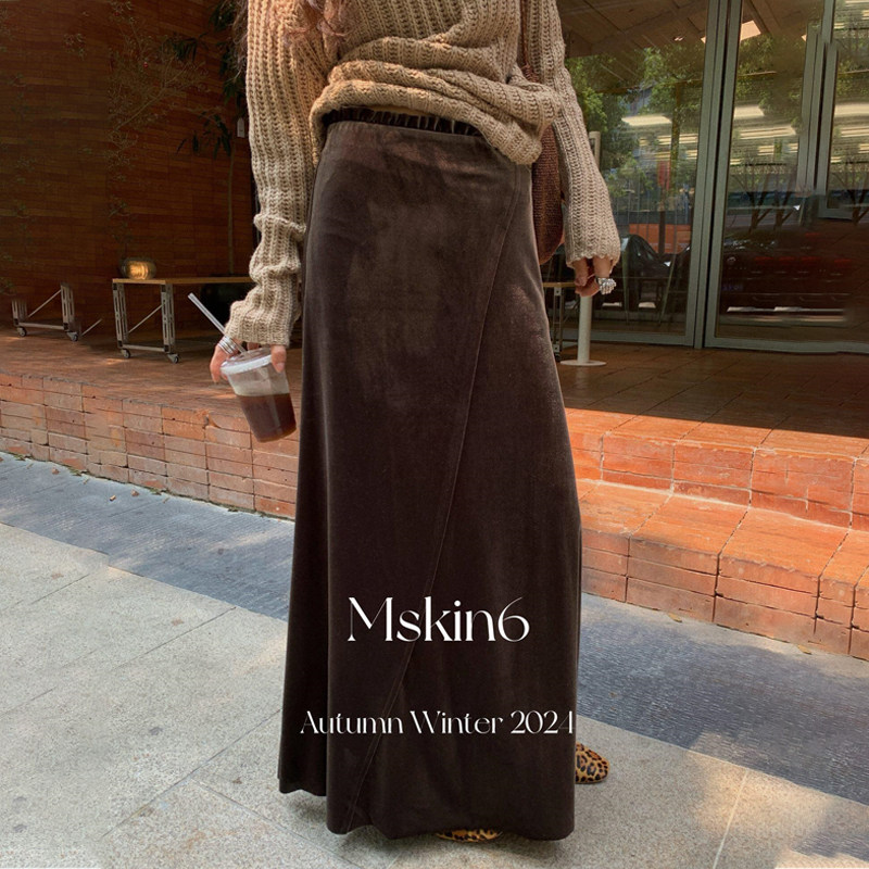 欧货高端定制棕色丝绒大码半身裙